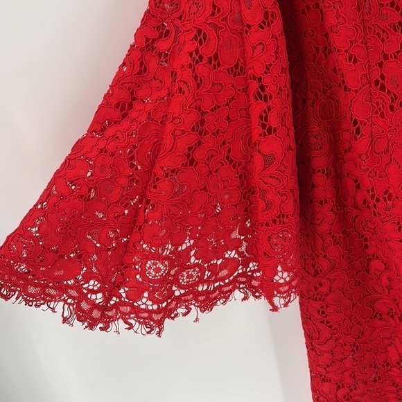 BARDOT Solange Bell Sleeve Lace Cocktail Dress Formula One Red Off Shoulder 4 - Picture 7 of 10